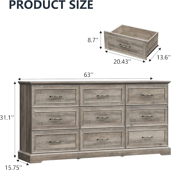 9 Drawer Dresser for Bedroom, Rustic Farmhouse Dresser - Image 2