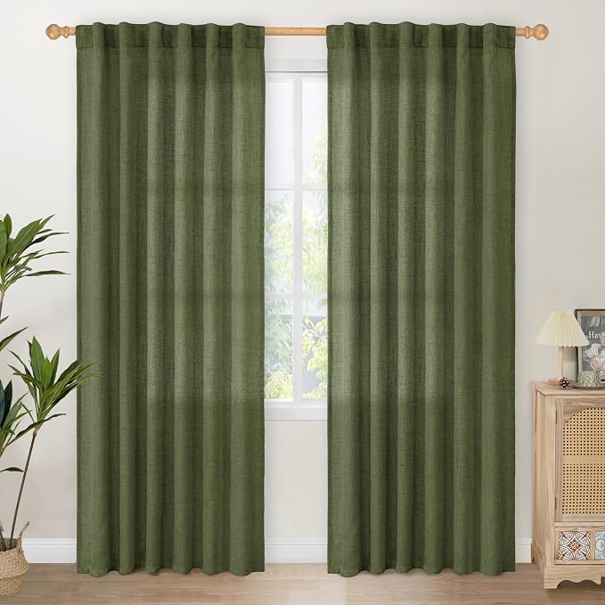 YoungsTex Olive Green Linen Curtains 80 Inch Length by YoungsTex