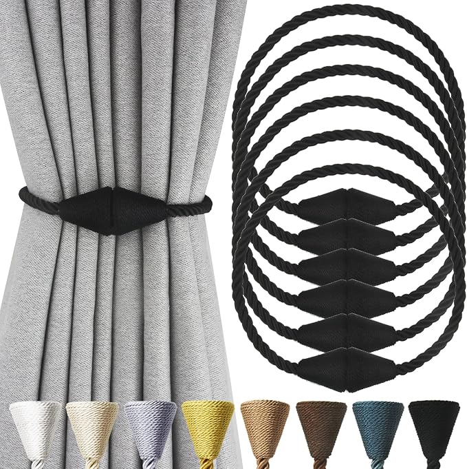 6 Pack Magnetic Curtain Tiebacks Rope Modern Handmade Curtain Tie Backs by CurtianTiebacks
