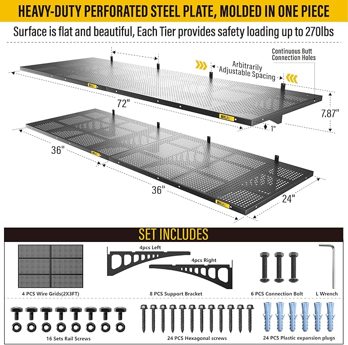 4Pack 2x3ft Adjustable Metal Garage Wall Shelving Heavy Duty Garage Storage - Image 4