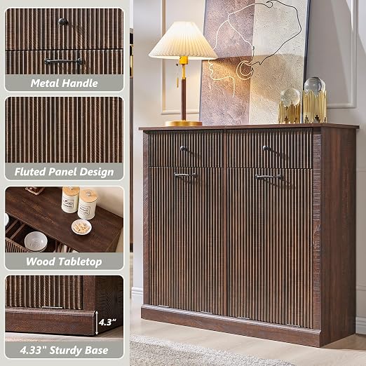 Modern Double Tilt-Out Trash Cabinet, 20 Gallon Fluted Laundry Hamper Cabinet - Image 5
