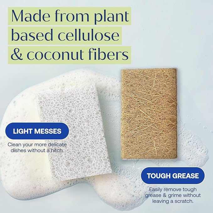FabTab Coconut and Cellulose Sponges, Plant-Based, Non-Scratch Cleaning Sponges - Image 5