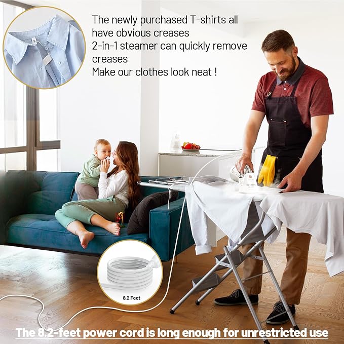 Steamer ＆ Iron 2 in 1 for Clothes, Ceramic Panel, Intelligent Chip Controls - Image 6