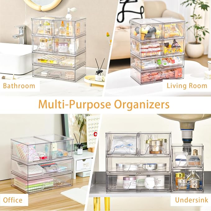 4 Pack Stackable Storage Drawers Clear Acrylic Organizer Bathroom Makeup - Image 7