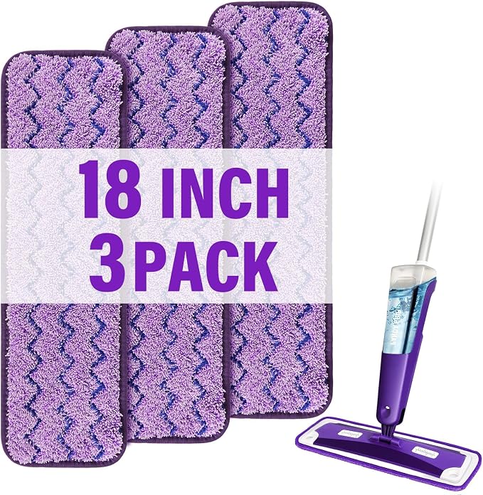 18 inch Mop Pads Refills, 3 Pack Microfiber Reusable Replacement Mop Pads Flat by PANDAGRIP