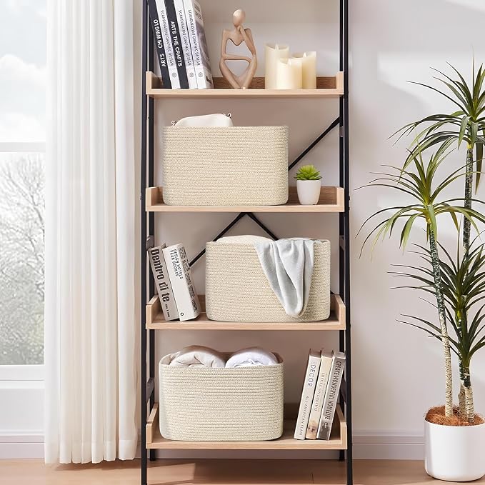 3-Pack Shelf Baskets for Organizing, Woven Storage Basket for Shelves, Cotton - Image 2