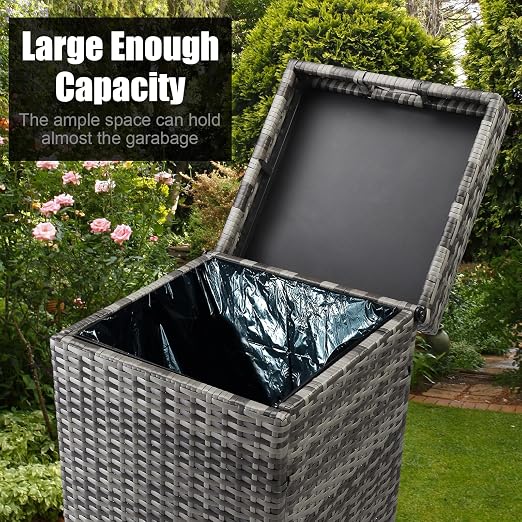 VINGLI Wicker Patio Trash Can, 27 Gallon Rattan Trash Can - Image 3