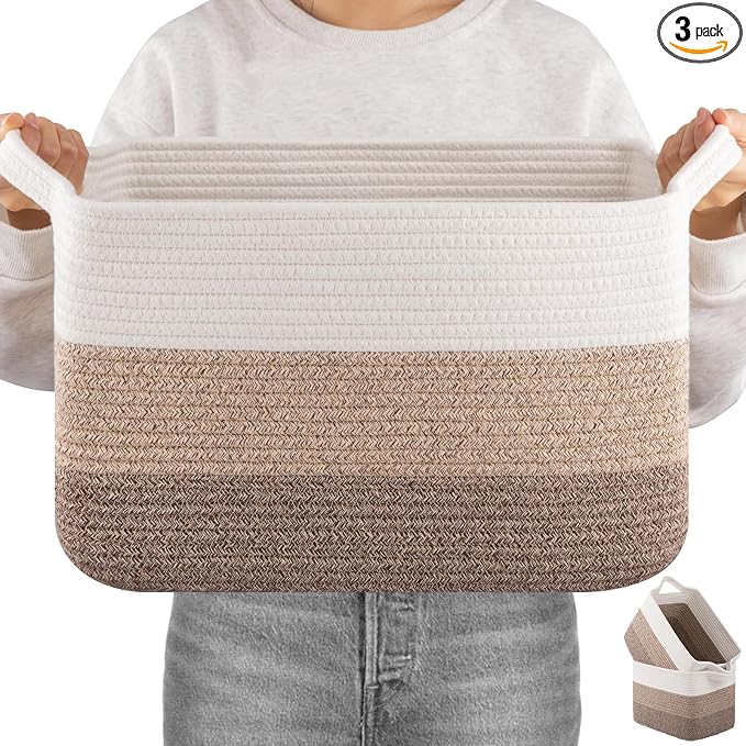 OIAHOMY Woven Storage Basket, Cotton Rope Baskets by MasterofSpaceOptimization