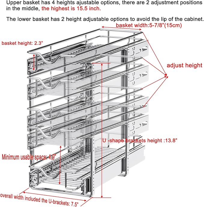 DINDON Pull Out Cabinet Organizer, Cabinet Pull Out Shelves, 2 Tier Pull Out - Image 2