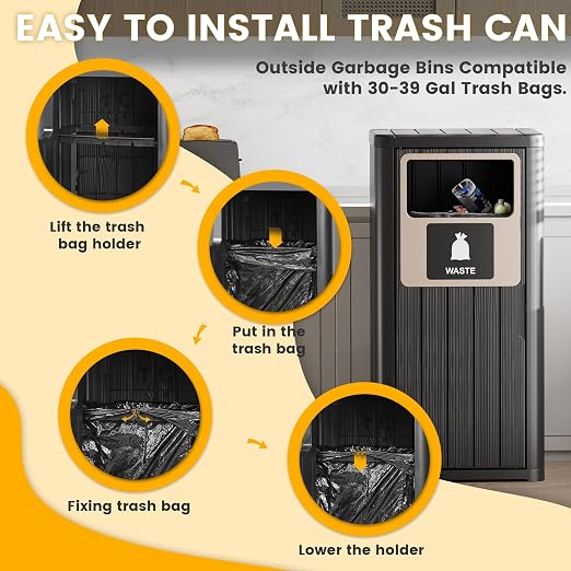 22 Gallon Outdoor Trash Can Waterproof Resin Patio Garbage Can - Image 7