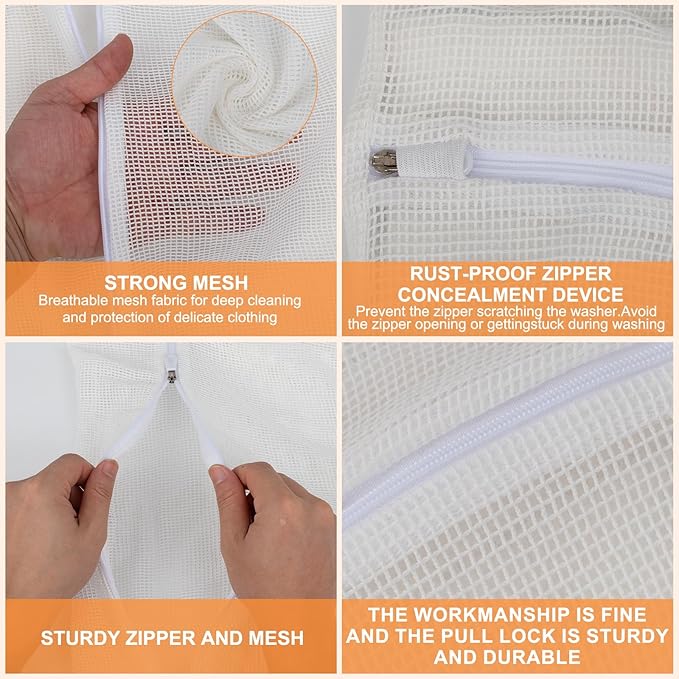 4 Piece White Small, Durable Organic Cotton Mesh Laundry Bag - Image 5