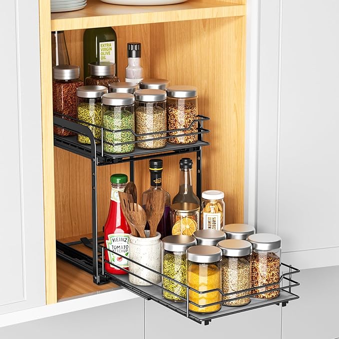 RCHYFEED Spice Rack, 2 Tier Pull out Cabinet Spice Organizer, Height Adjustable - Image 3