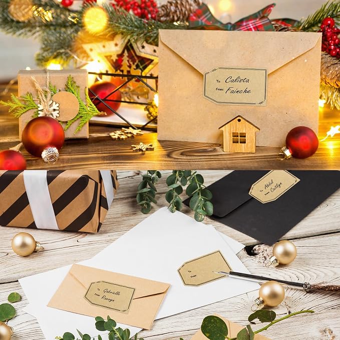 Kraft Gift Tag Stickers, 1.18" x 2" Christmas Gift Tags Stickers, Perforated - Image 5
