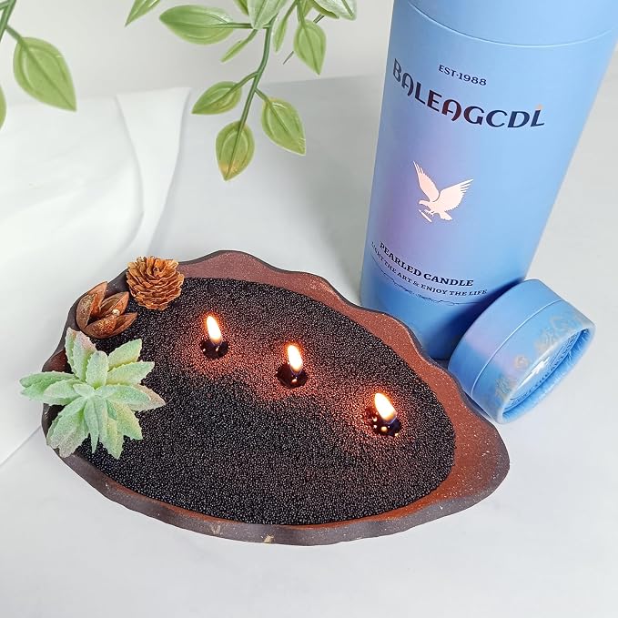 Sandalwood Scented Black Pearled Candle 18oz Luxury Sand Candle Granulated Wax - Image 6