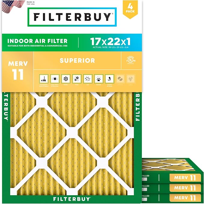 Filterbuy 17x22x1 Air Filter MERV 11 Allergen Defense Replacement, by Filterbuy