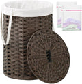 Laundry Hamper with Lid, 19.0 Gal Round Wicker Laundry Basket, Handwoven Rattan by SETVSON