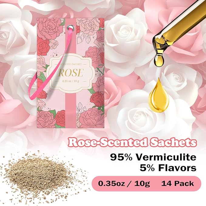 SCENTORINI Scented Sachets for Drawers and Closets, Rose Scent 14 Pack - Image 4