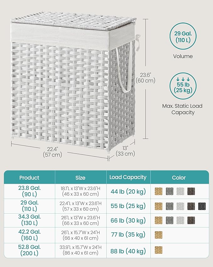 SONGMICS Laundry Hamper with Lid, 110L Clothes Hamper with 2 Removable Liner - Image 6