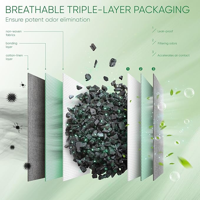 Activated Charcoal Odor Absorber, 6 Pack Natural Shoe Odor Eliminator, Bamboo - Image 4