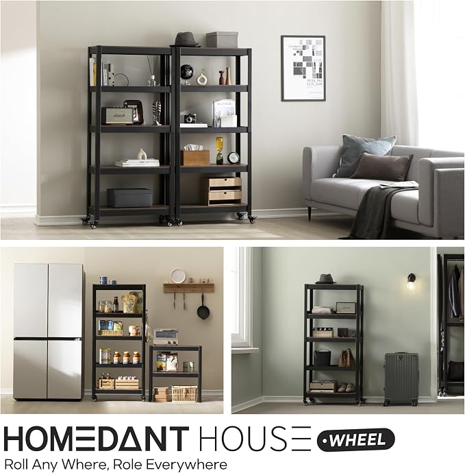 HOMEDANT House 5-Tier Metal Rolling Cart Shelf Rack Casters Heavy Duty Wheel - Image 12