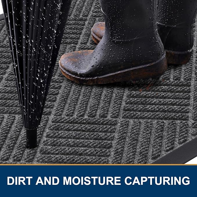 Smiry Front Door Mat Outside Entrance, Heavy Duty Outdoor Indoor Natural Rubber - Image 3