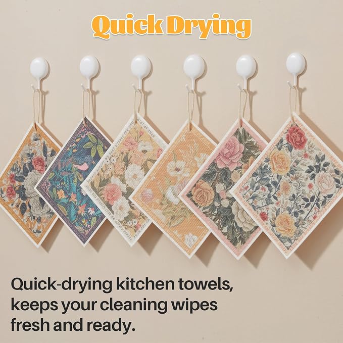 JOYMOOP 12 Pack Decorate Cleaning Cloth, Reusable Absorbent Dish Towels - Image 8