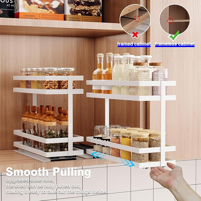 Pull Out Spice Rack Organizer for Cabinet, 2 Tier Metal Slide Out Seasoning - Image 4
