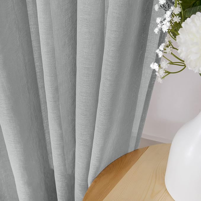 Tollpiz Sheer Curtains Bedroom Linen Textured Curtain Sheers Light Filtering - Image 3