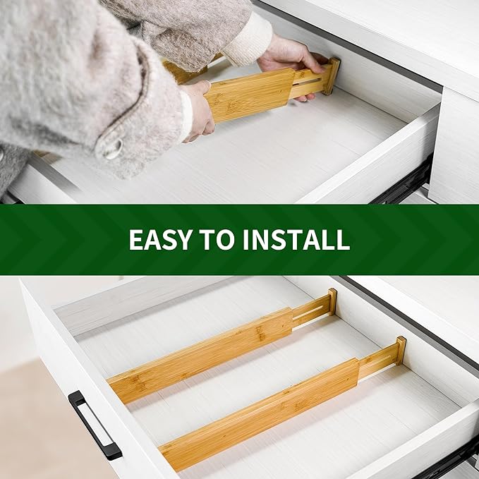 VaeFae 6-Pack Bamboo Drawer Dividers – Adjustable 14"-19.1", Spring-Loaded - Image 3