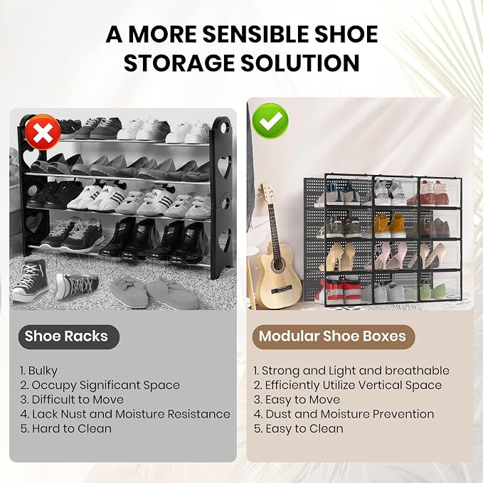 12 Pack XX-Large Modular Clear Plastic Stackable Shoe Storage Organizer - Image 6