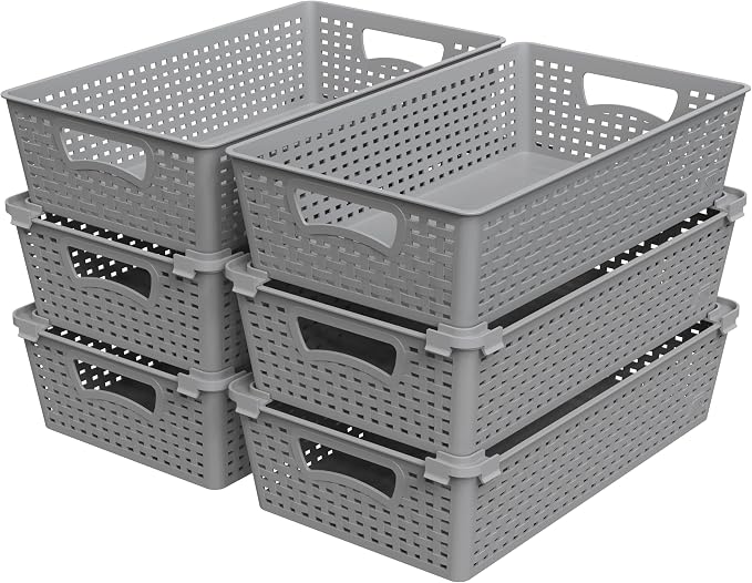 Simple Houseware Stackable Plastic Woven Basket Organizer, 6 Pack, 14.5" x 8.5" by SimpleHouseware