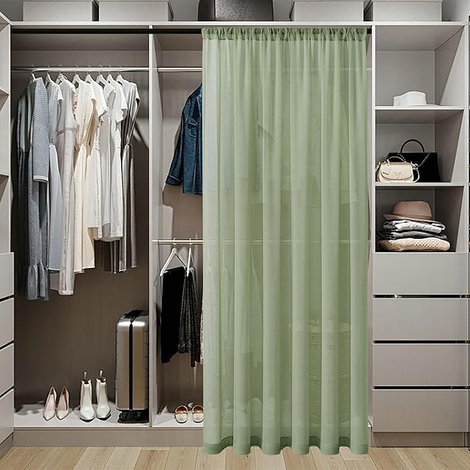 Tollpiz Sheer Door Curtains Closet Linen Textured Curtain Sheers Doorway Light - Image 3