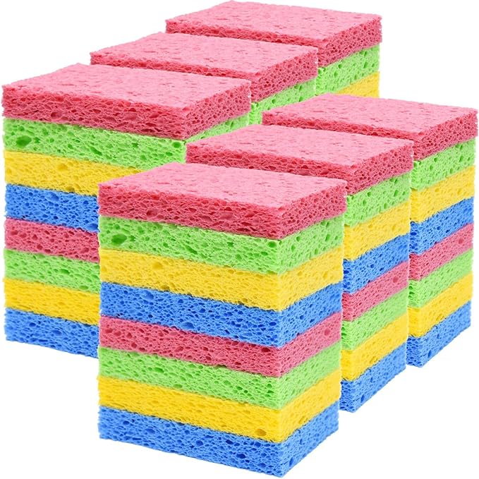 YoleShy 48 Pack Sponges Kitchen Natural Compressed Cellulose Sponges Durable by YoleShy
