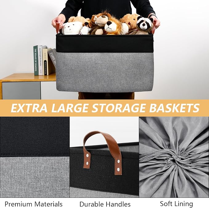 DULLEMELO Extra Large Canvas Fabric Storage Basket, 70L Foldable Closet Storage - Image 4