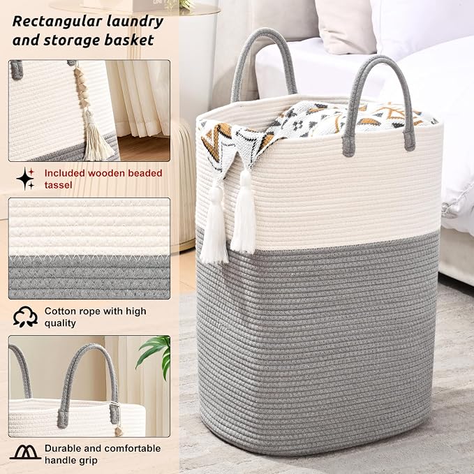 Woven Laundry Basket for Clothes, 100L Large Rectangle Laundry Hampers - Image 3