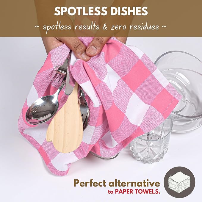 Native Fab Pink Checked Kitchen Towel 16"x26" - Image 4