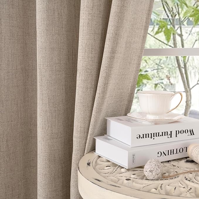 YoungsTex Dark Oatmeal Linen Curtains 102 Inch Length - Image 8