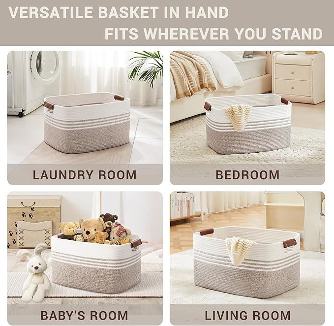 72L Large Laundry Basket with Leather Handles - Image 4