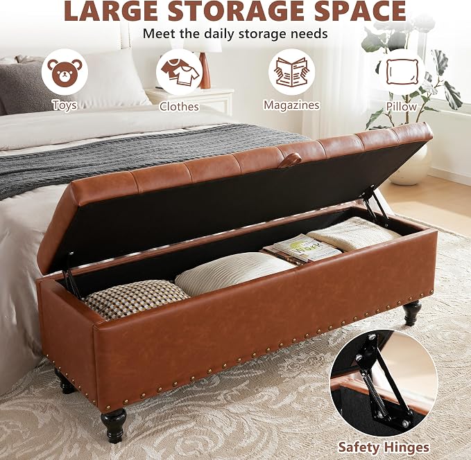50" Storage Ottoman Bench, Tufted Ottoman - Image 3