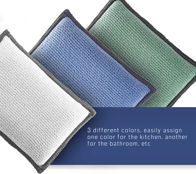 2-Sided Premium Microfiber Dish Sponge and Scrubber 3 Pack Variety - Image 4