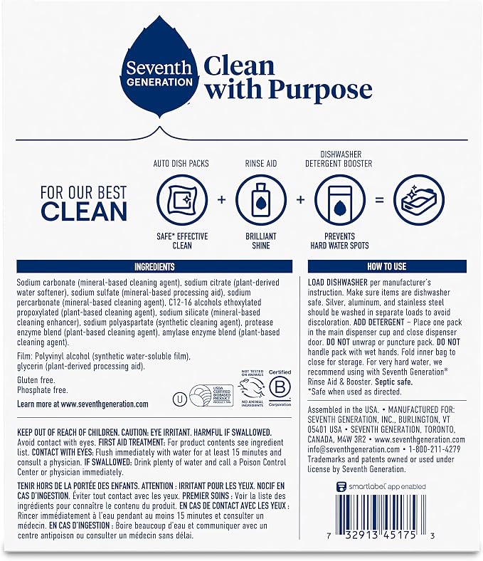 Seventh Generation Dishwasher Detergent Packs Free & Clear Pack of 5 - Image 2