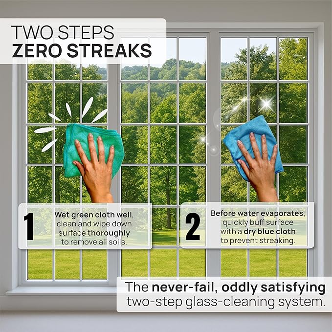 Claro 2 Step Glass Cleaning Cloth 8-Pack – Green Wet & Blue Dry Microfiber - Image 4