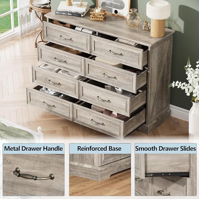8 Drawer Dresser for Bedroom, Rustic Farmhouse Dresser - Image 5