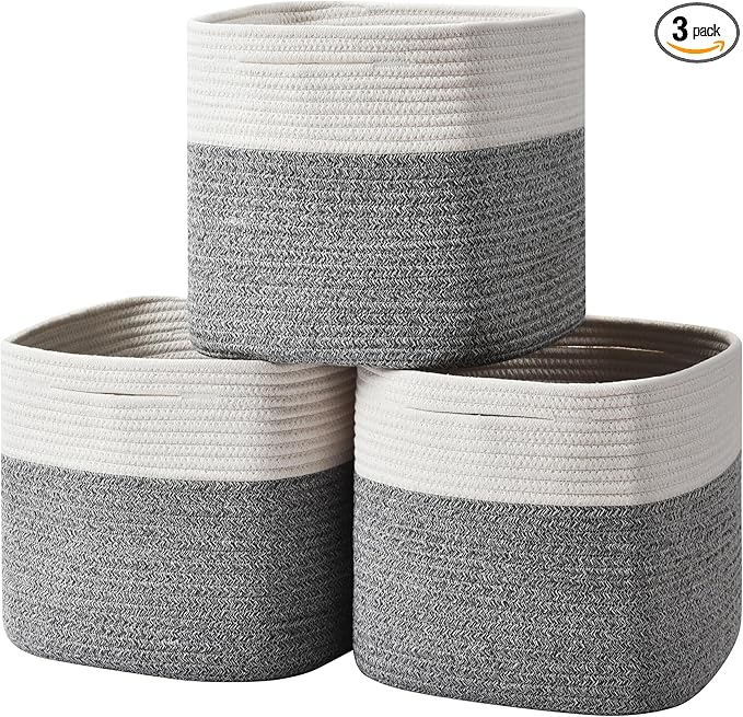 3 Pack Storage Cubes 11 Inch Cotton Rope Woven Baskets by Gocjuaza