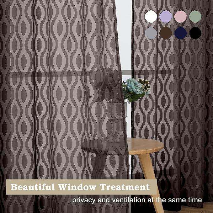 Aiyufeng Sheer Brown Curtains 54 Inch Length 2 Panels - Image 7
