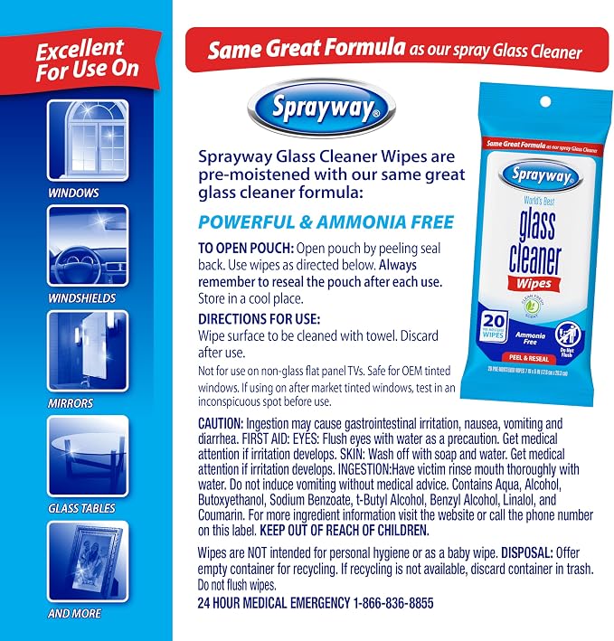 Sprayway Glass Cleaner Wipes, On-the-Go Resealable Package, Pre-Moistened - Image 8