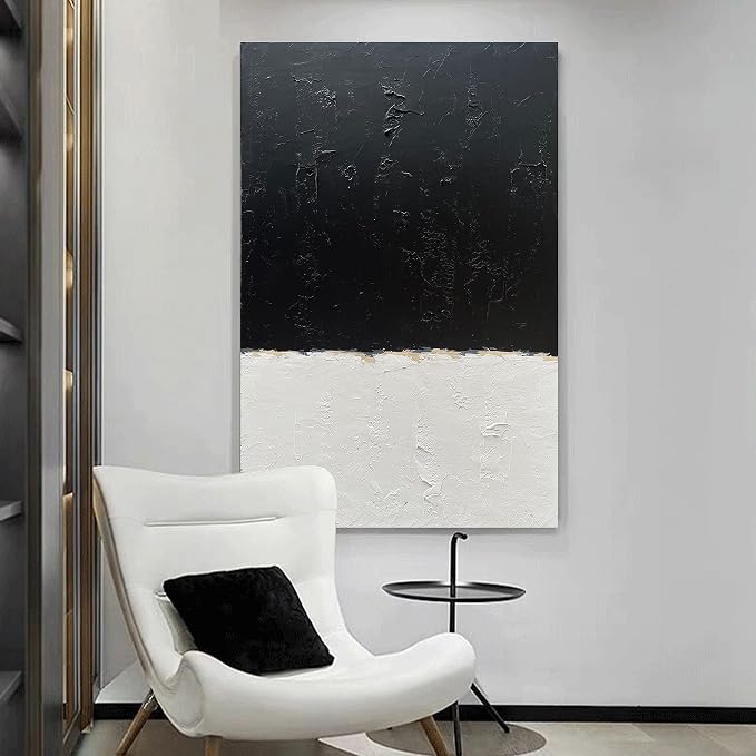 NANKAI Hand-Painted Black and White Wall Art, Minimalist Abstract Painting - Image 4