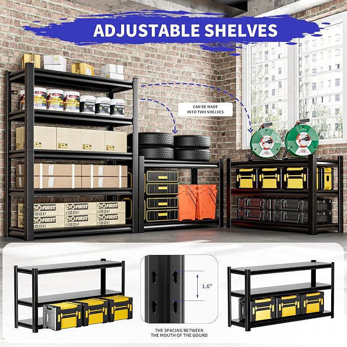 Garage Shelves - 4 Adjustable 5-Tier Metal Shelving Units, Heavy Duty - Image 4