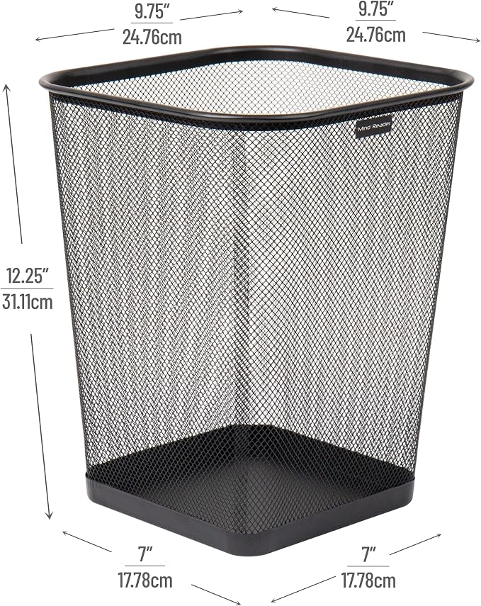 Mind Reader Mesh Trash Can, Waste Paper Basket, Metal Mesh, 9.75"L x 9.75"W x - Image 3
