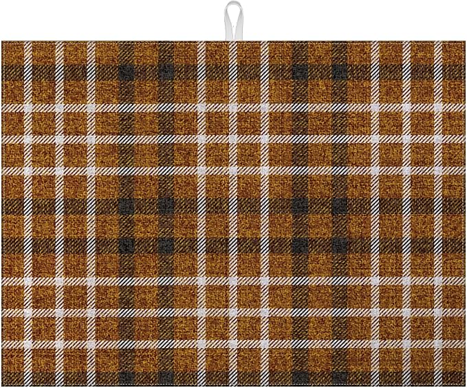 Brown Plaid Dish Drying Mat for Kitchen Counter Microfiber Absorbent Dish by VisittheDuibelproduct